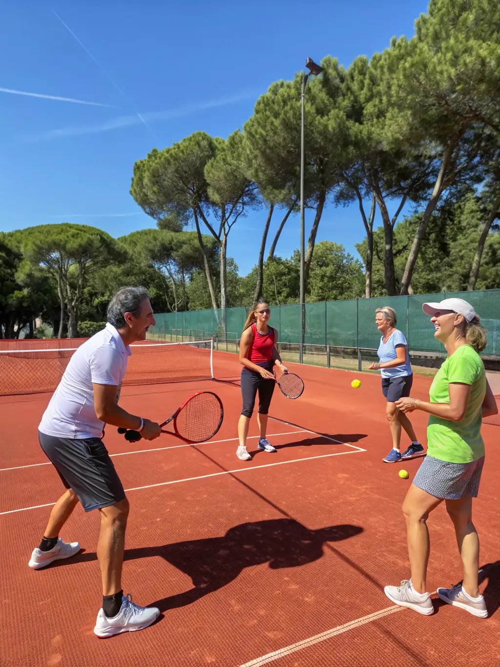 A group photo of participants in a tennis fitness class, highlighting the focus on physical conditioning and overall well-being at TENNIS CLUB DE ST GENIEZ D OLT.